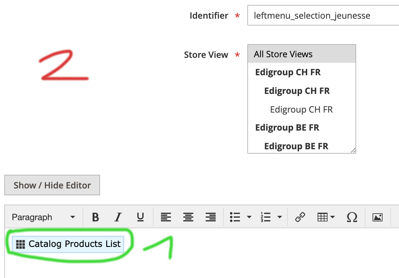 Configuration de la liste de produits mis en avant
